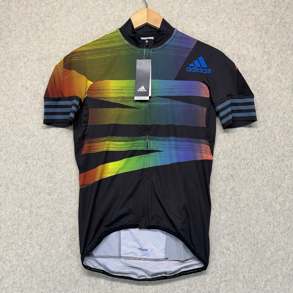 NWT Adidas Adistar Pride Cycling Jersey Men's M AeroReady Full Zip Rainbow